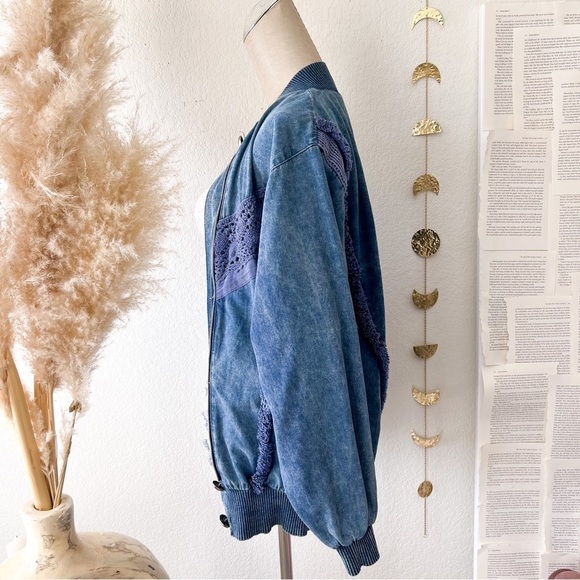 VINTAGE Marsha Sport Chambray Crochet Zip Up Bomber Jacket - Picture 8 of 16